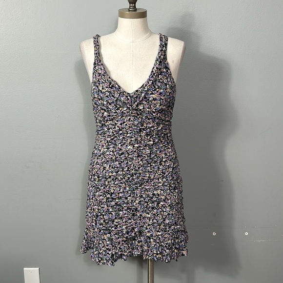 ASTR The Label Black Purple Floral Ruched Mini Dress Size M - Picture 3 of 16